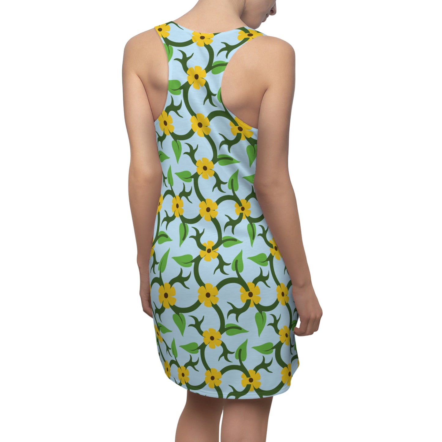 Women’s Racerback Dress | Vibrant Yellow and Green Floral Print