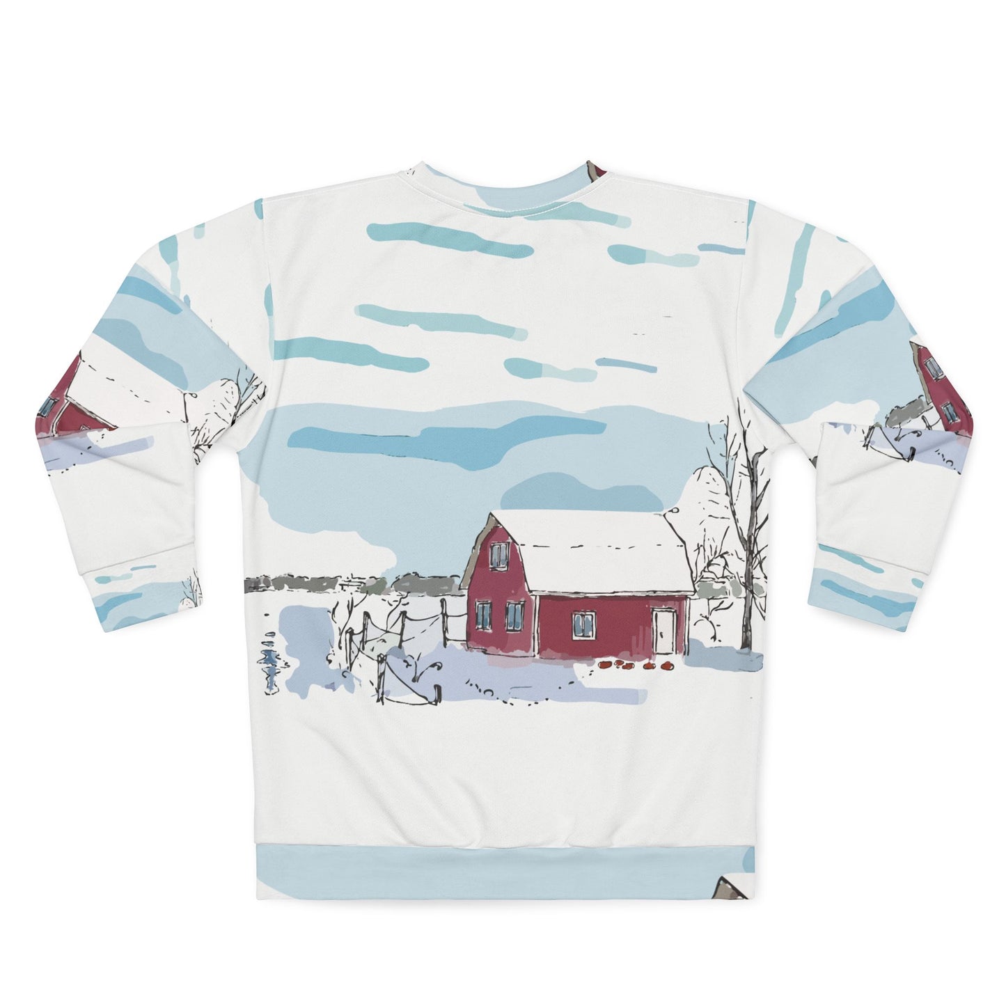 Unisex All-Over Print Sweatshirt | “Winter Cottage Serenity”