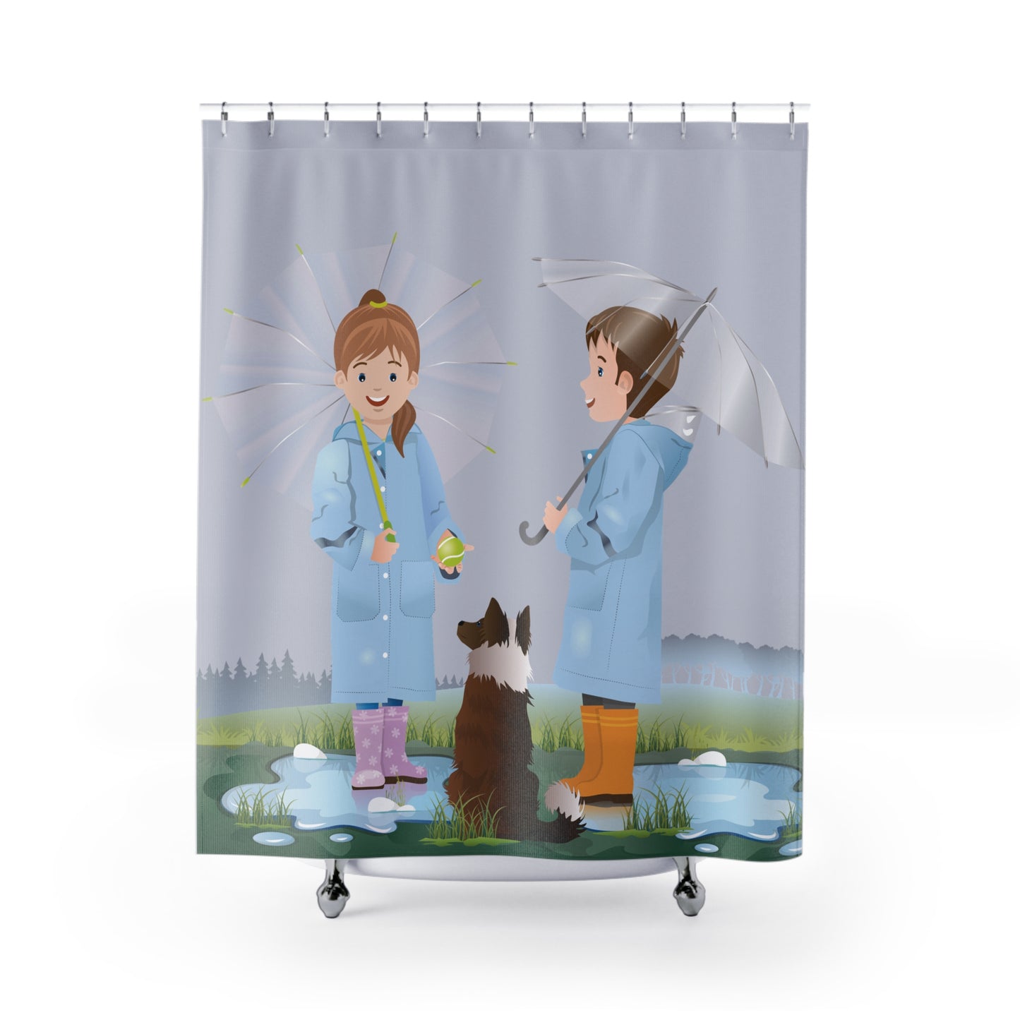 Rainy Day Memory | Kids, Dog & Umbrella Shower Curtain