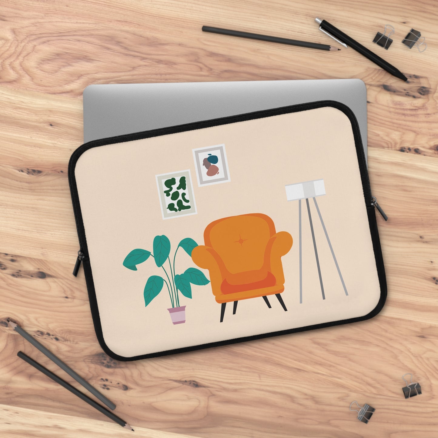 Clean Work, Clean Mind | Laptop Sleeve with Minimalist Living Room Print | Sleek – Stylish – Smart