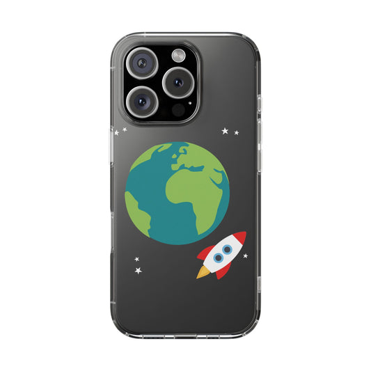 Everyday Launch | Clear Case with Rocket Leaving Earth | Bold – Bright – Space-Inspired Style