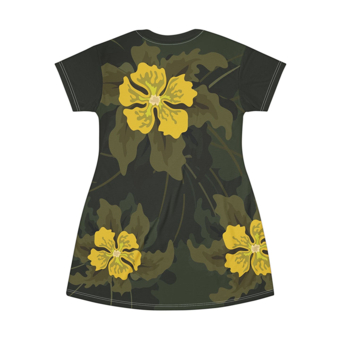 Yellow Flower on Green T-shirt Dress | Radiant Minimalist Charm