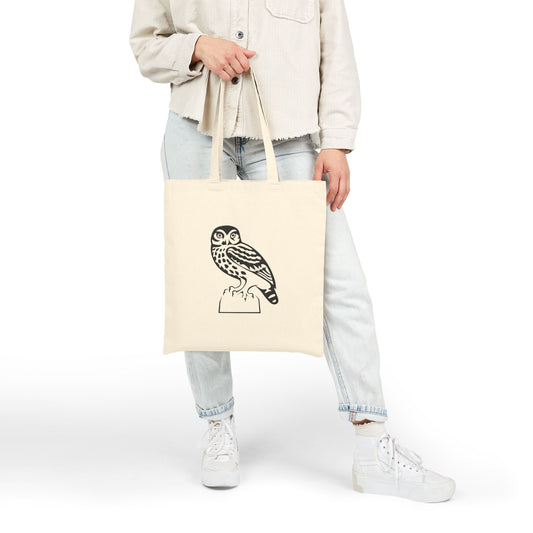 Natural Style | Cotton Canvas Tote Bag with Artistic Owl Print