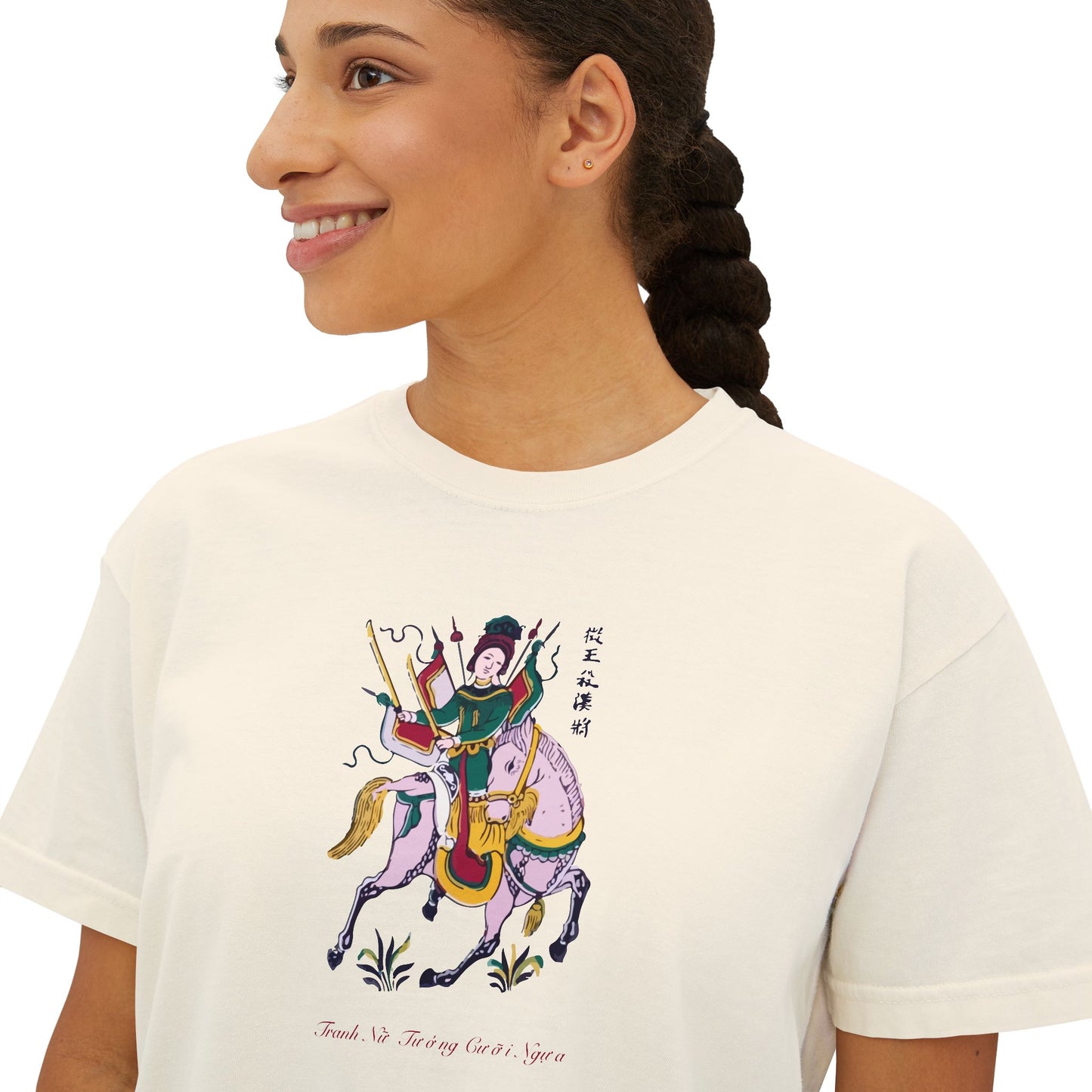 Premium Women's Boxy T-Shirt | Lady Trieu Riding Elephant (Dong Ho Folk Painting)