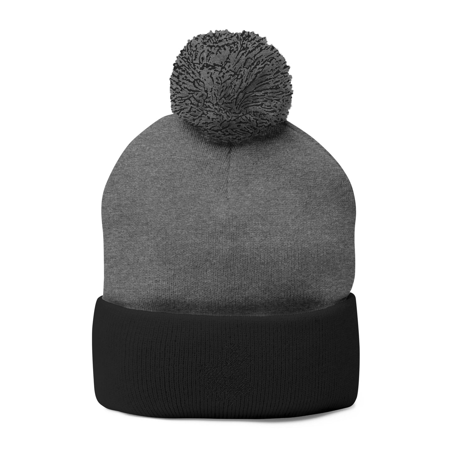 Decorative Floral Charm | Embroidered Pom-Pom Knit Cap