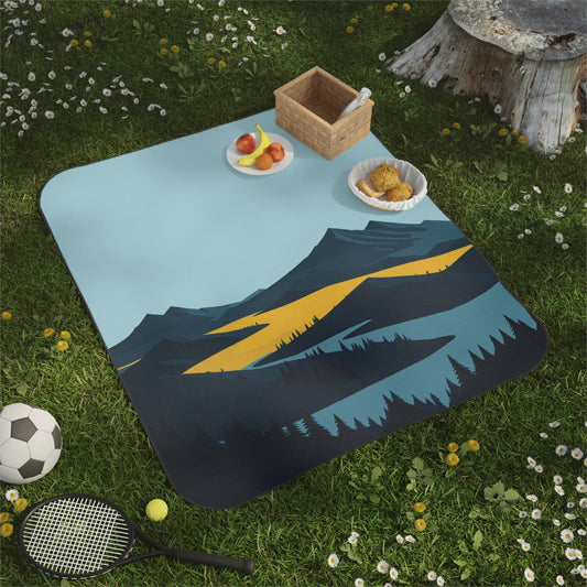 Blanket of Tranquility | Serene River and Mountain Picnic Blanket