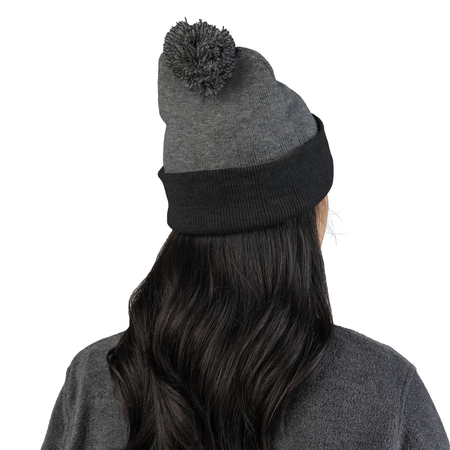 Decorative Floral Charm | Embroidered Pom-Pom Knit Cap