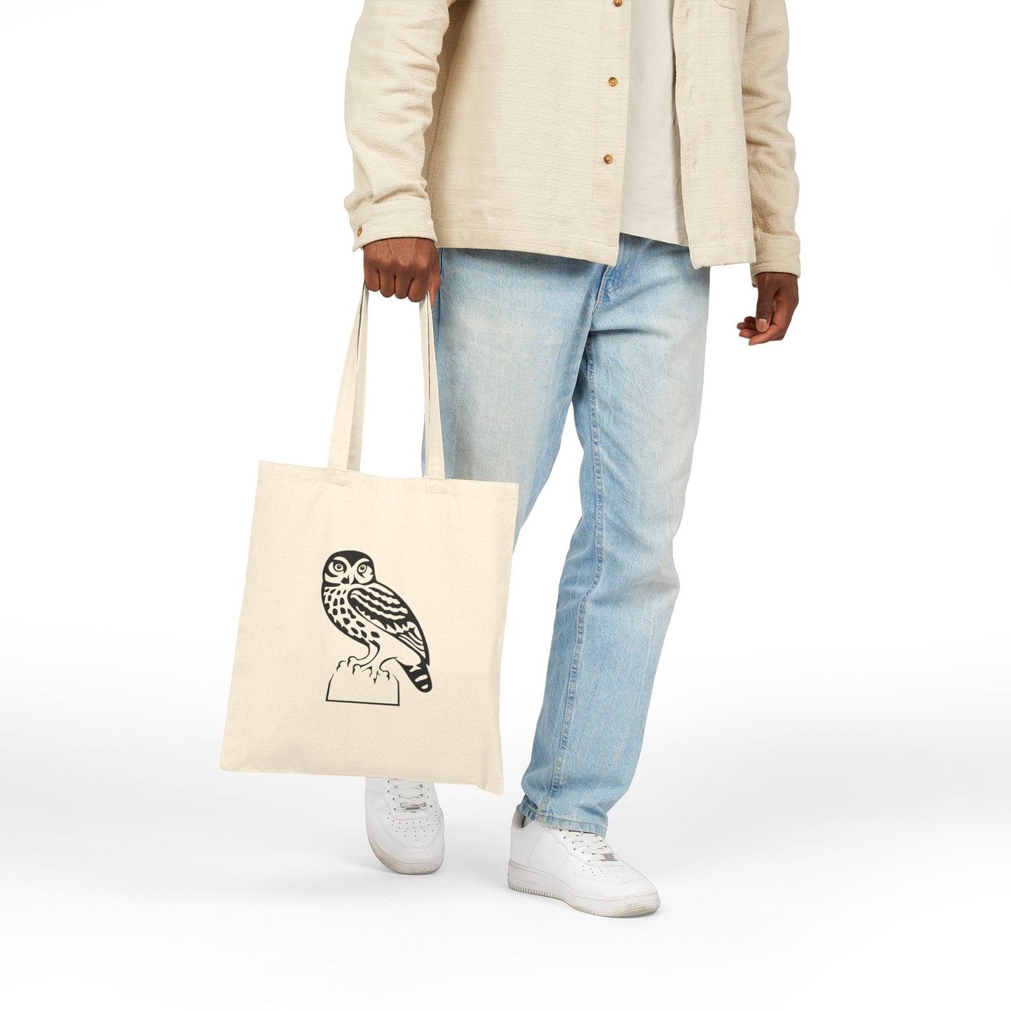 Natural Style | Cotton Canvas Tote Bag with Artistic Owl Print