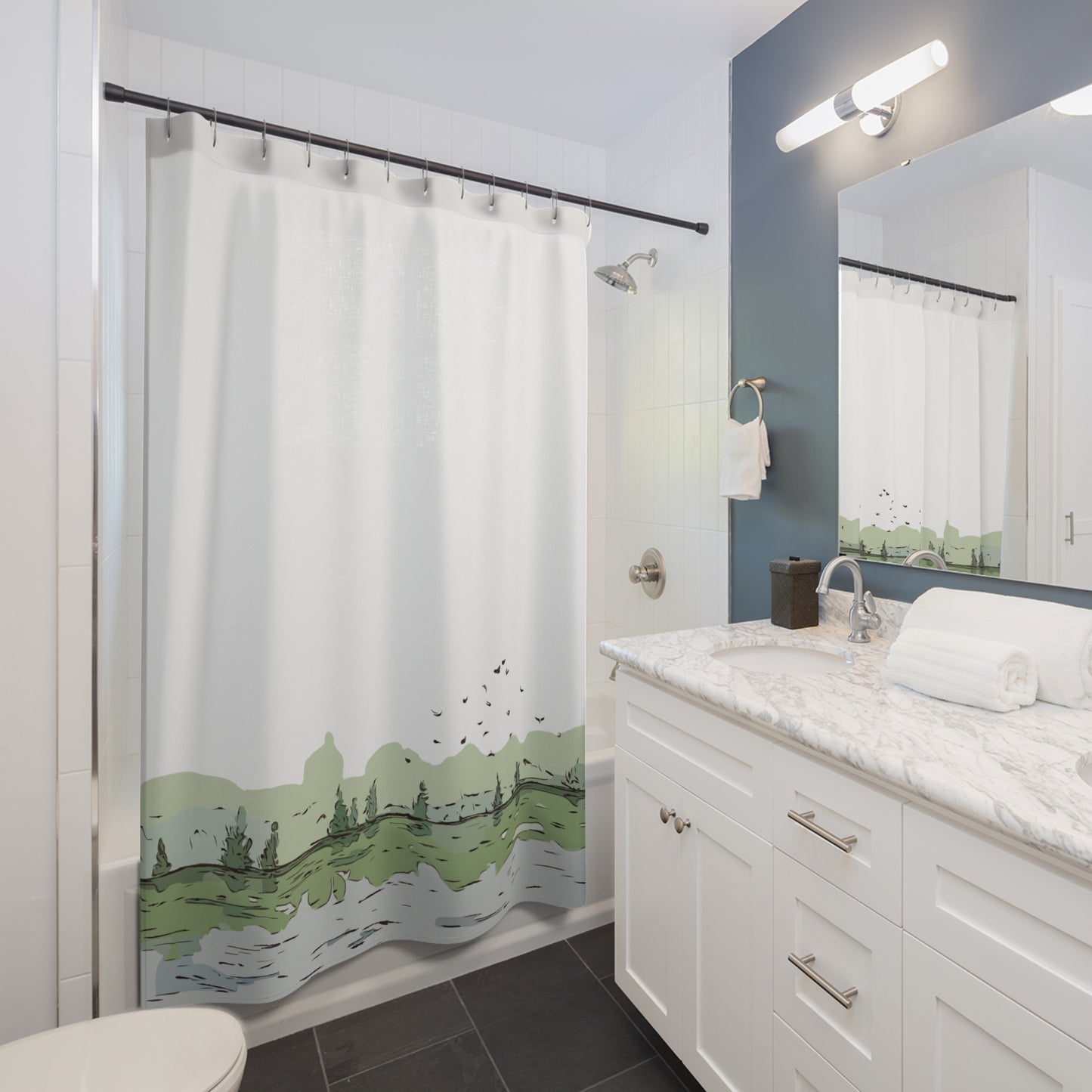 Flowing Freedom | River & Birds Shower Curtain