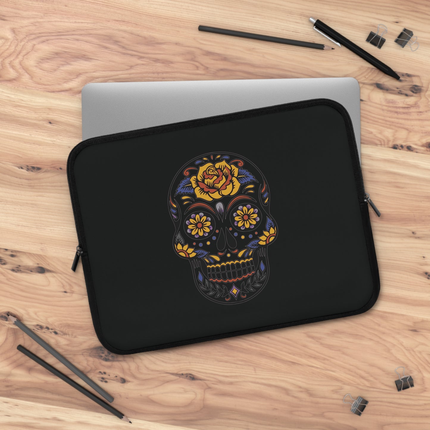 Bloom in Darkness | Artistic Skull & Flower Laptop Sleeve