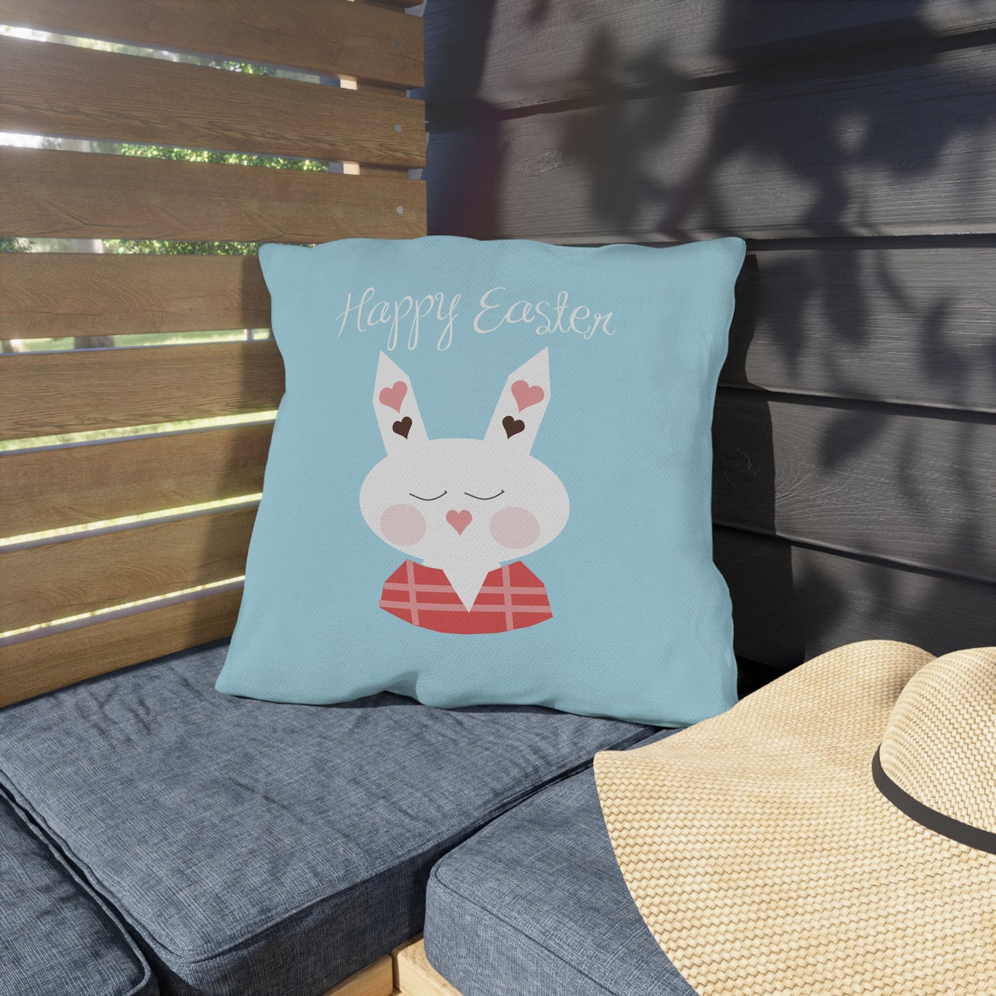 Easter Bunny Surprise | Cute Bunny in Easter Egg Outdoor Decorative Pillow