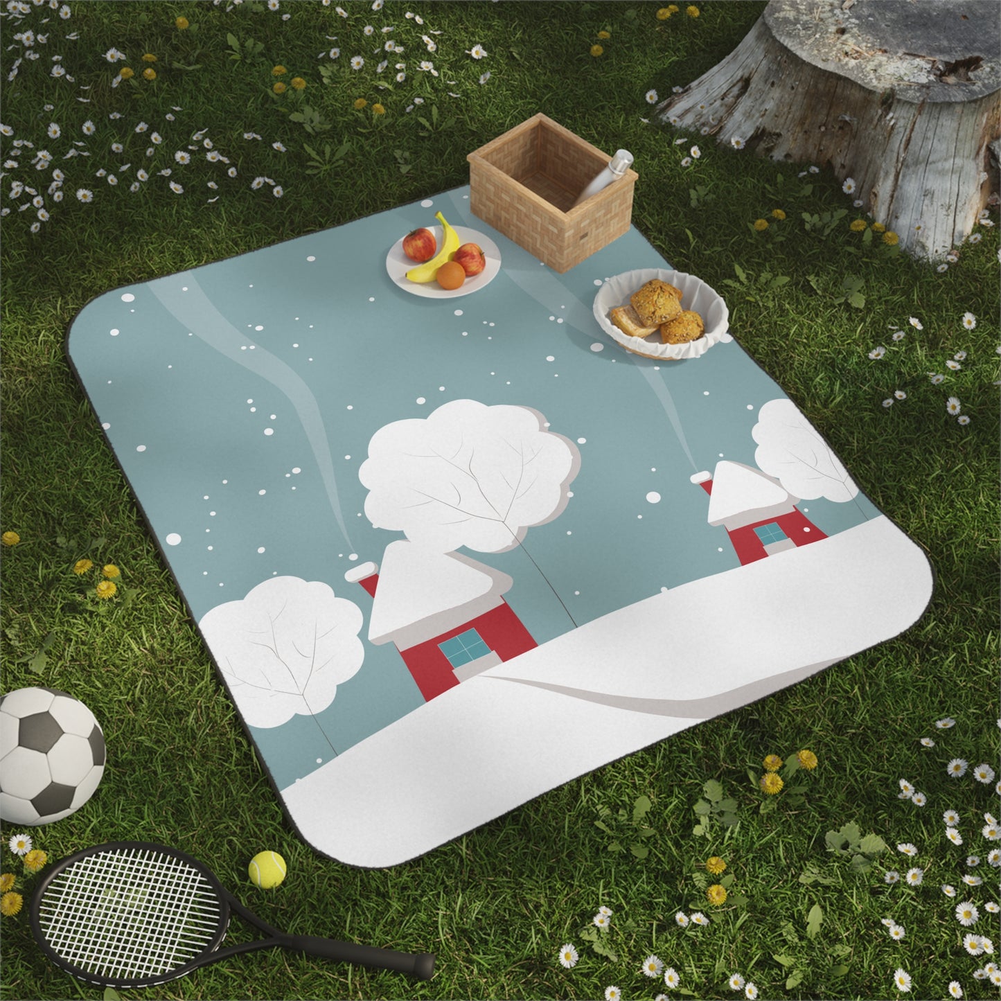 Winter Cozy Home | Tree and House Winter Picnic Blanket