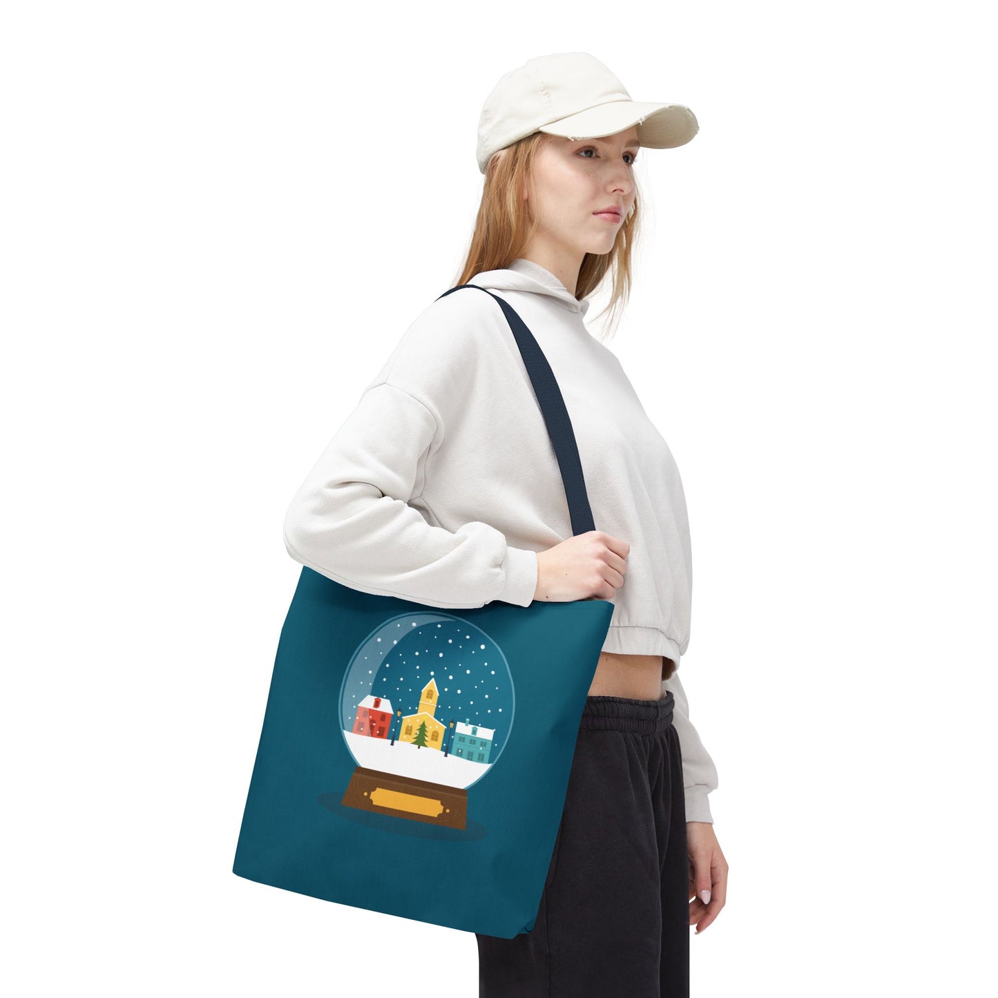 Winter Snow Globe Home | Cozy Winter House Tote Bag with Snow Globe Design