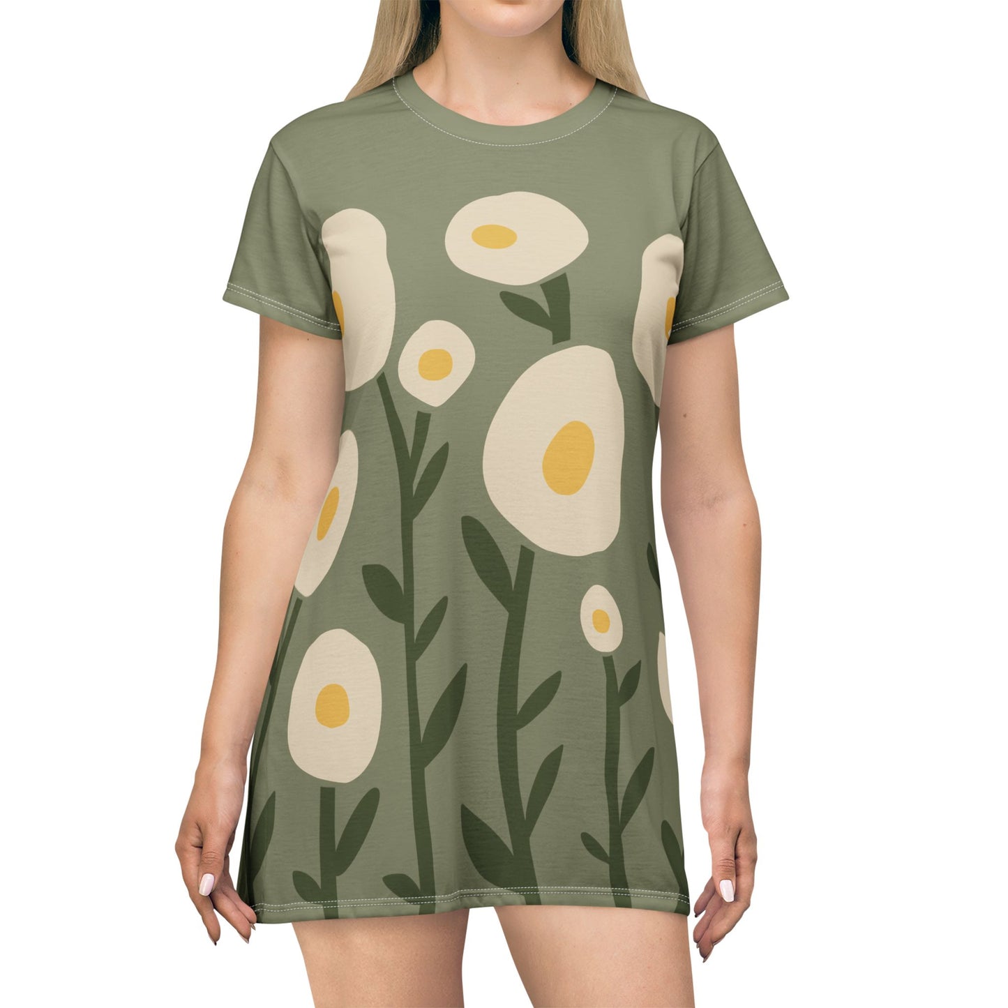 Fried Egg Bloom T-Shirt Dress | Whimsical & Minimal Style