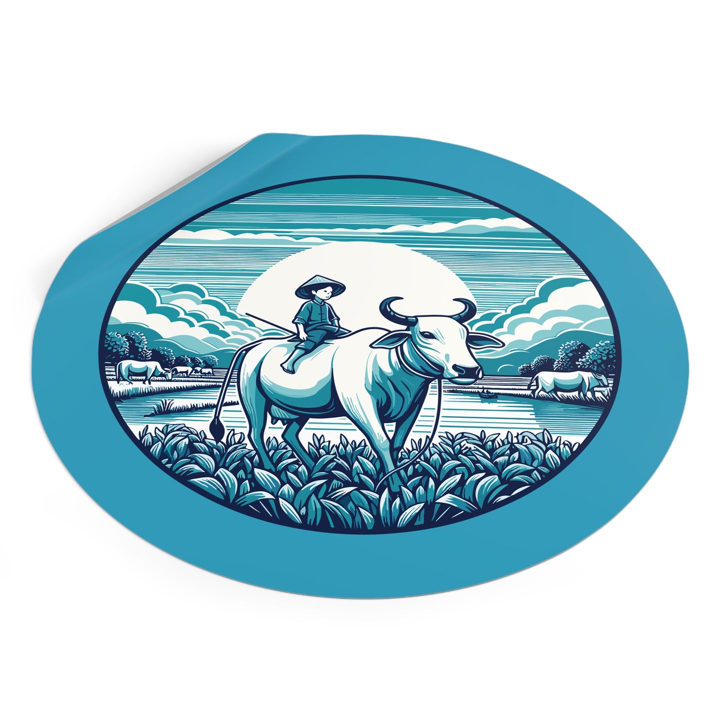Round Sticker | Buffalo Boy in the Meadow
