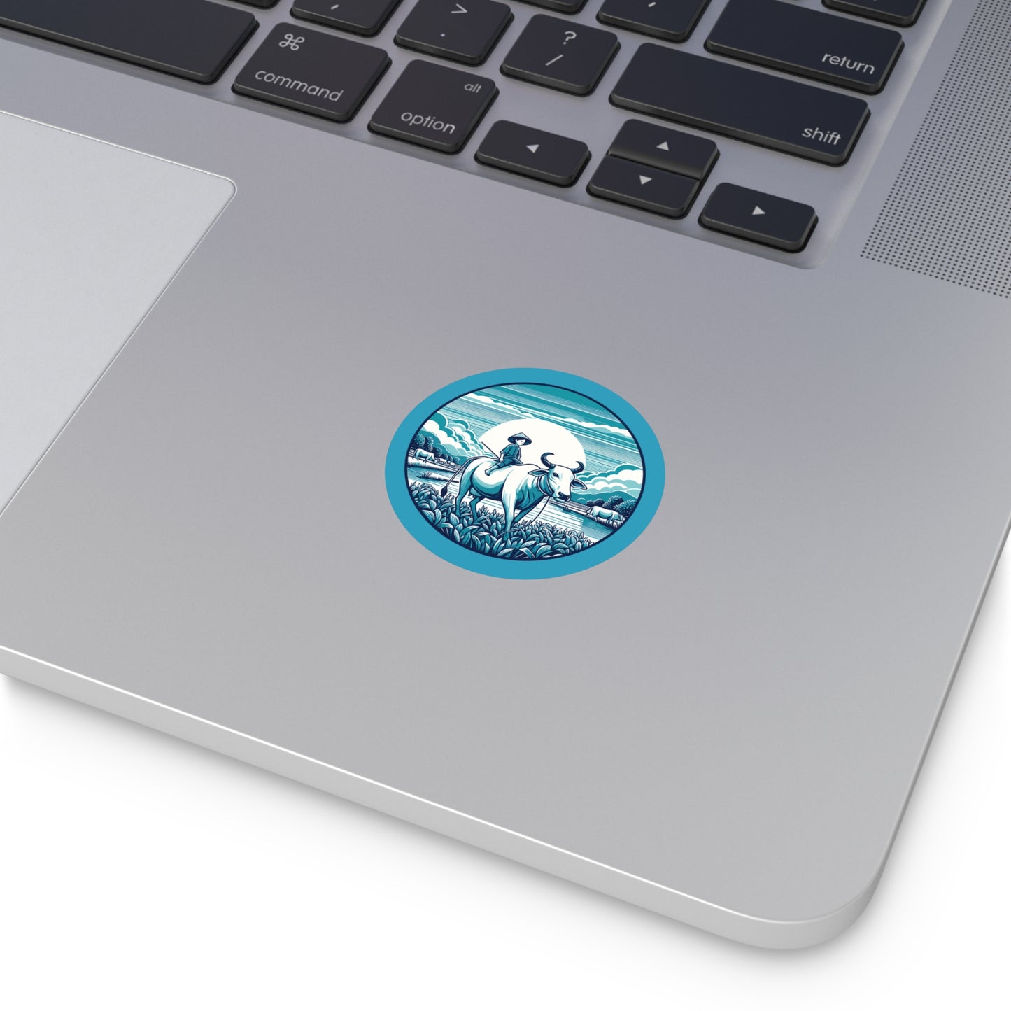 Round Sticker | Buffalo Boy in the Meadow