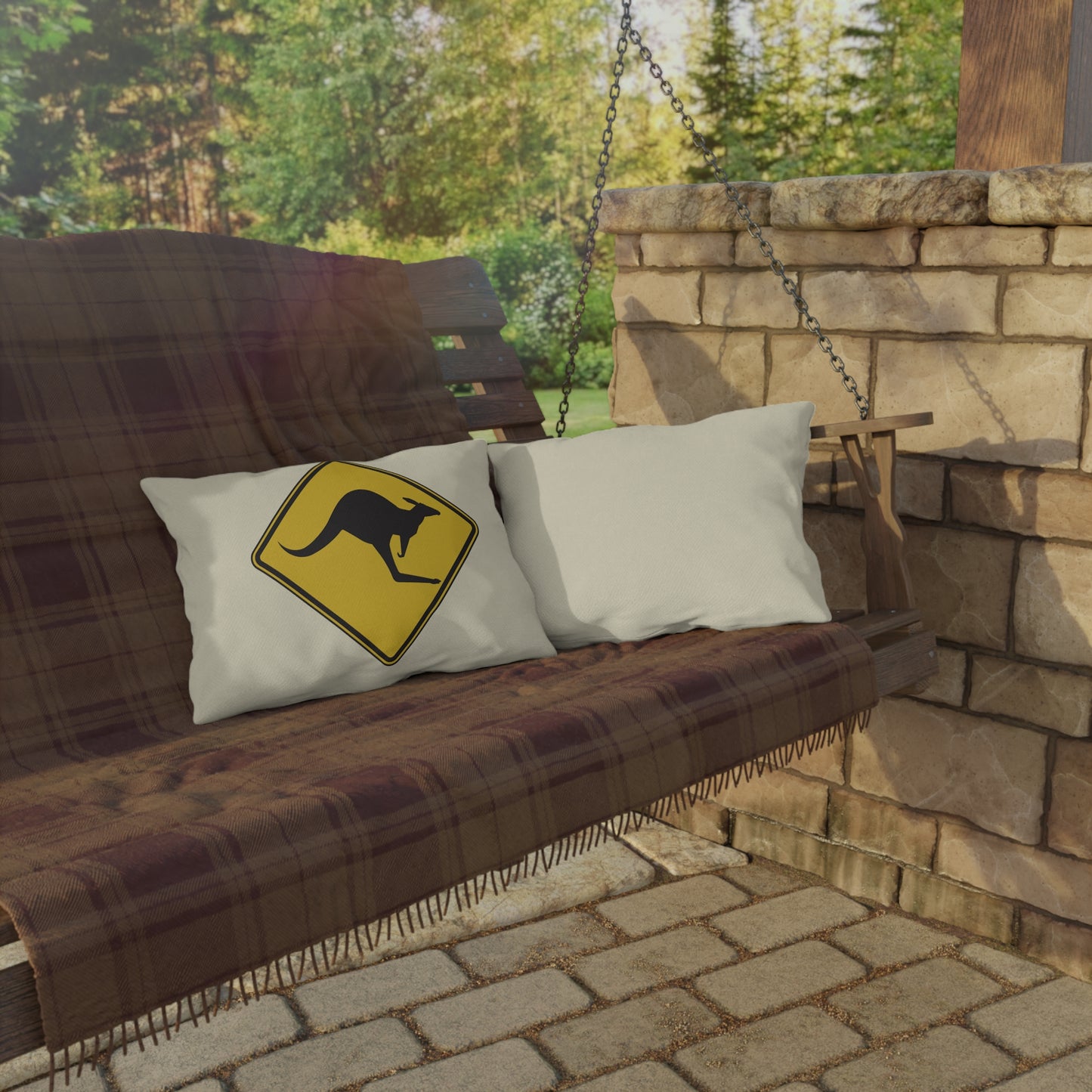 Kangaroo Warning Zone | Fun Artistic Outdoor Pillow for Playful Outdoor Spaces
