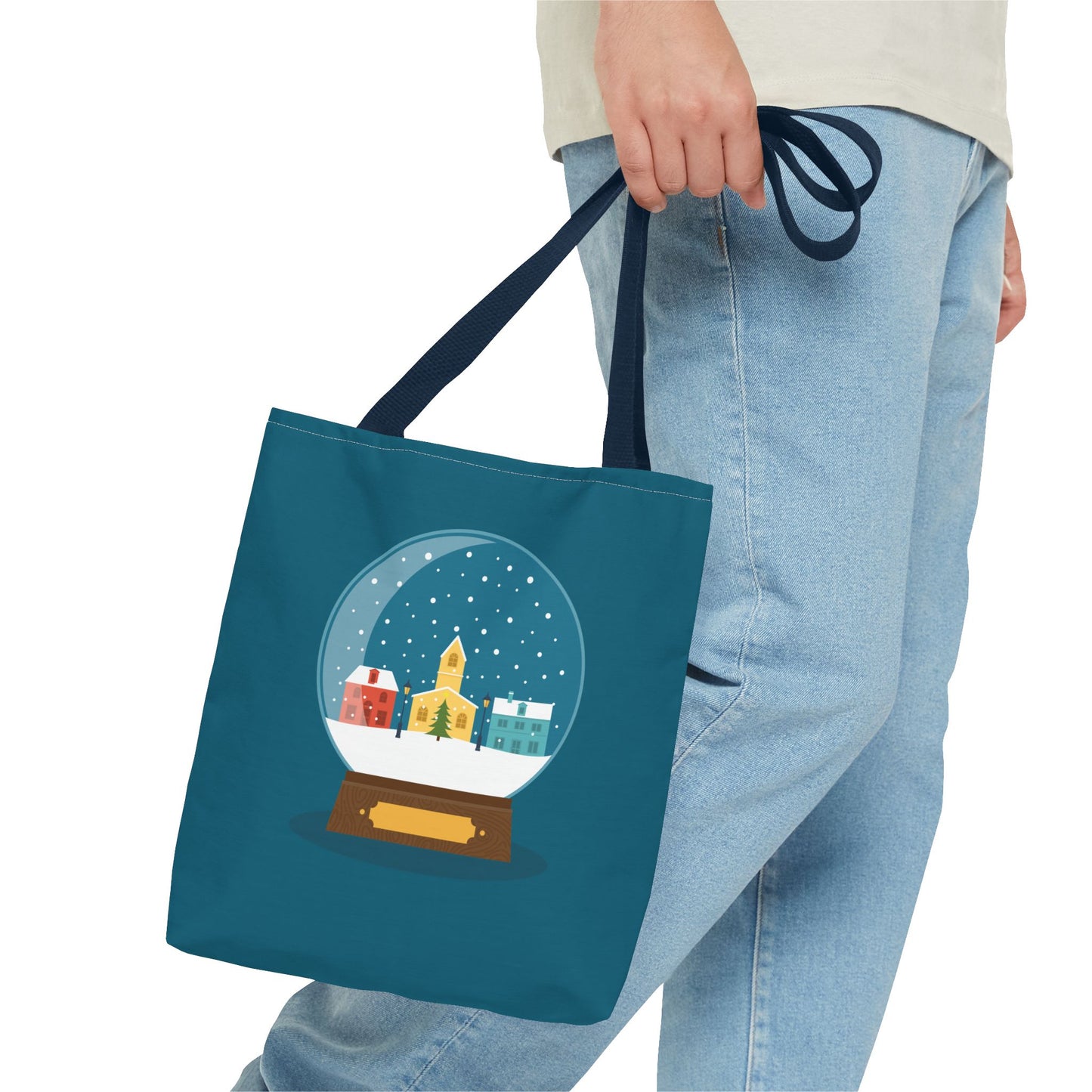 Winter Snow Globe Home | Cozy Winter House Tote Bag with Snow Globe Design