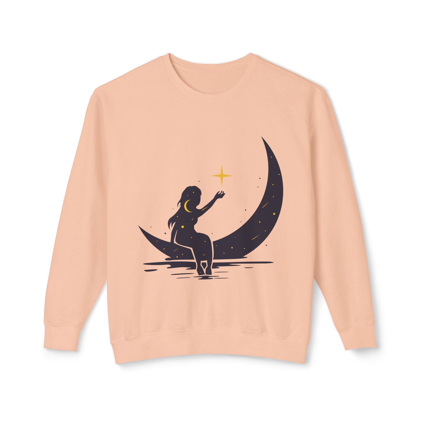 Unisex Lightweight Sweatshirt | Girl on the Moon & Sparkling Stars