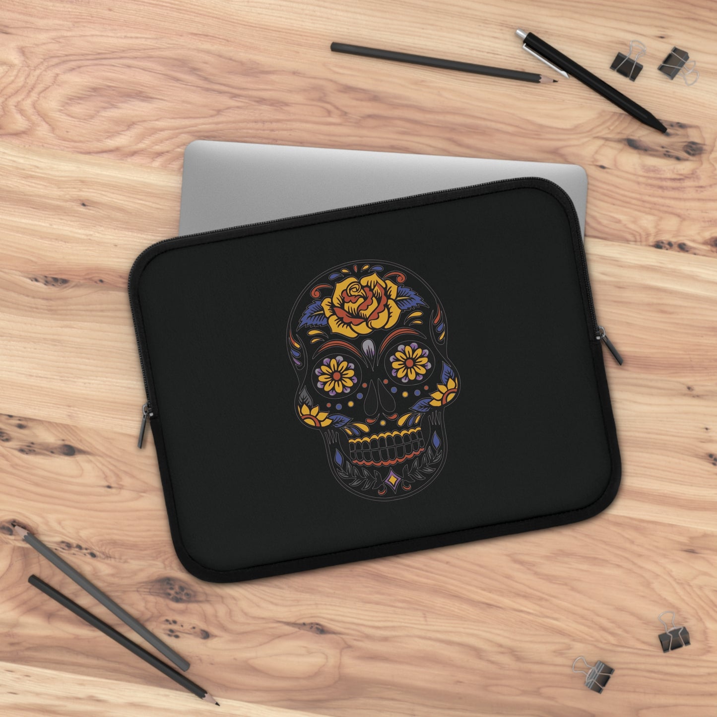 Bloom in Darkness | Artistic Skull & Flower Laptop Sleeve
