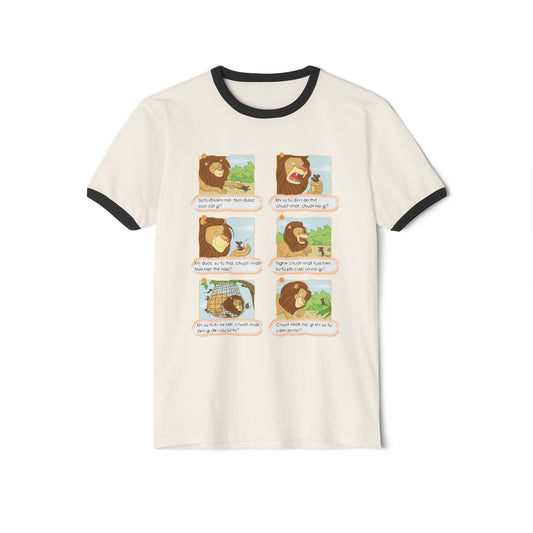 Premium Unisex Ringer T-Shirt - Lion and Mouse Friendship