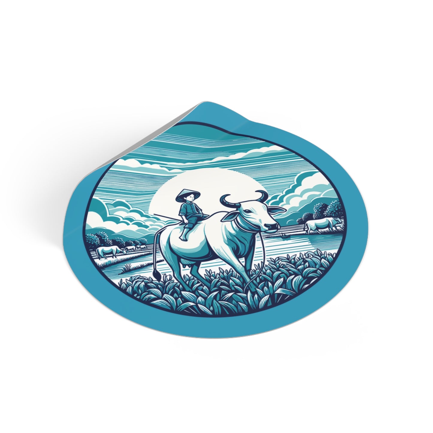 Round Sticker | Buffalo Boy in the Meadow