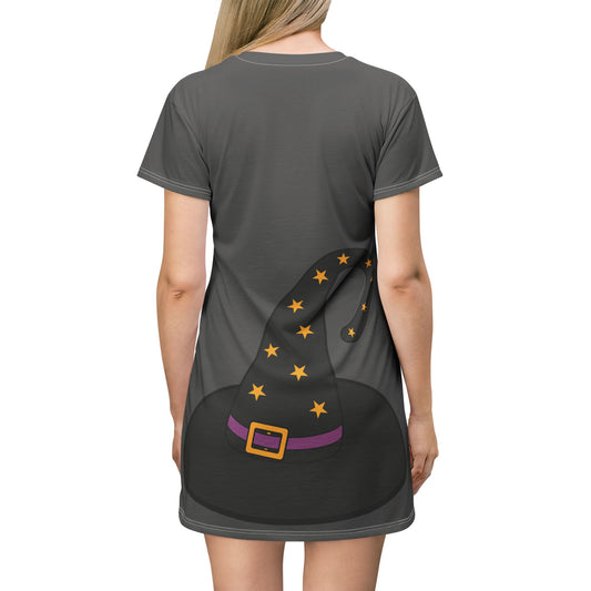 Witch Hat Halloween T-Shirt Dress | Fun & Spooky All-Over Print | Trendy Seasonal Style