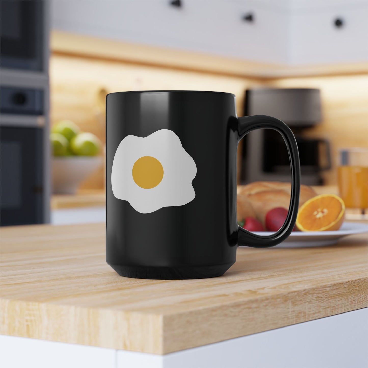 Sunny Breakfast | Black Ceramic Mug with Fried Egg Design