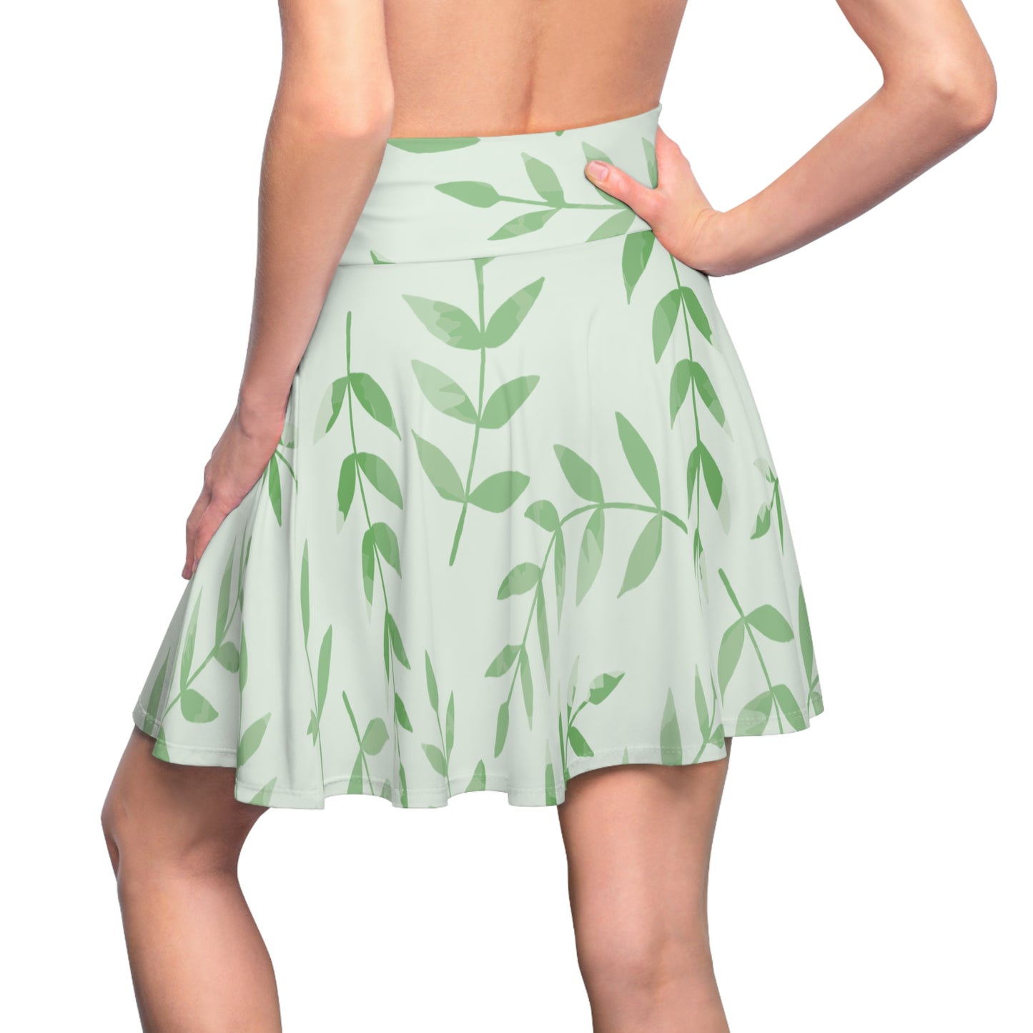 Artistic Leaf Flow | Women’s Skater Skirt with Curved Leaf Pattern
