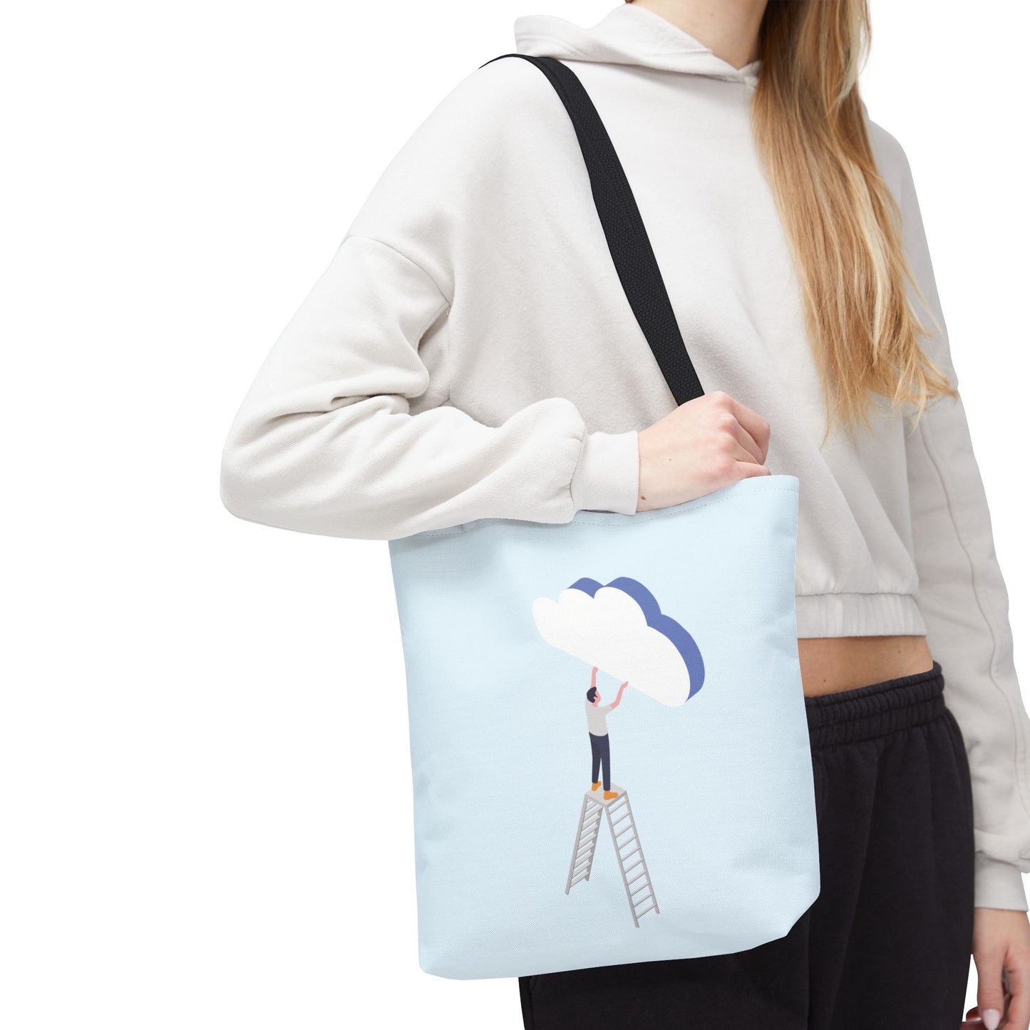 Hold Your Dreams | Artistic Tote Bag with Man Hugging a Cloud