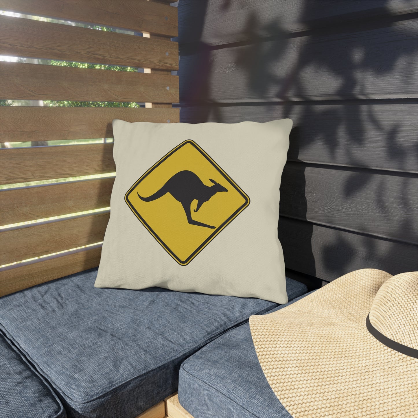 Kangaroo Warning Zone | Fun Artistic Outdoor Pillow for Playful Outdoor Spaces