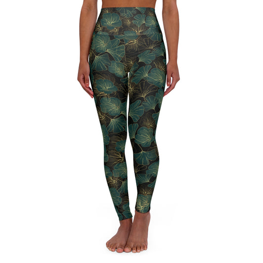 High-Waisted Yoga Leggings | Elegant Leaf Print Design