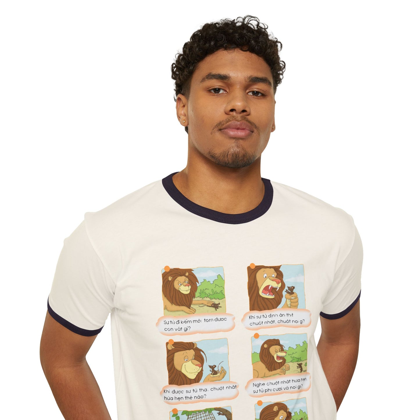 Premium Unisex Ringer T-Shirt | Lion and Mouse Friendship