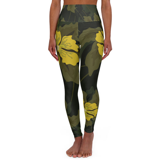 Yoga Leggings | Yellow Flowers on Green | Energizing & Minimalist