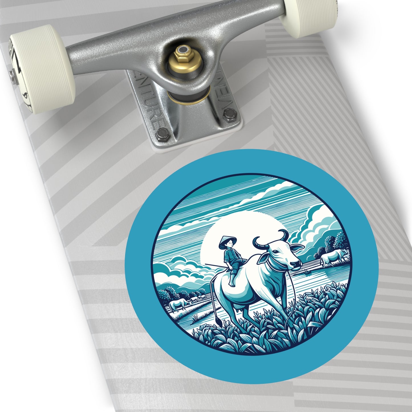 Round Sticker | Buffalo Boy in the Meadow