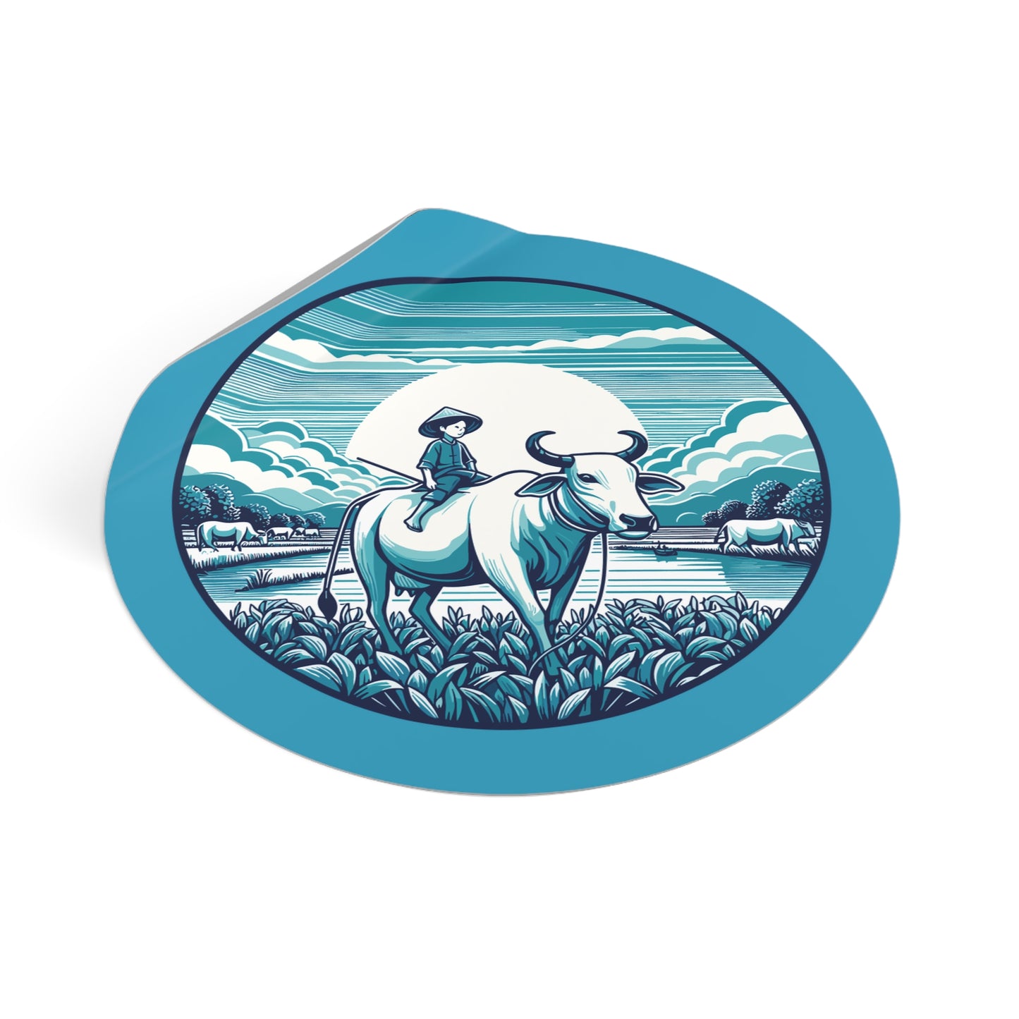 Round Sticker | Buffalo Boy in the Meadow