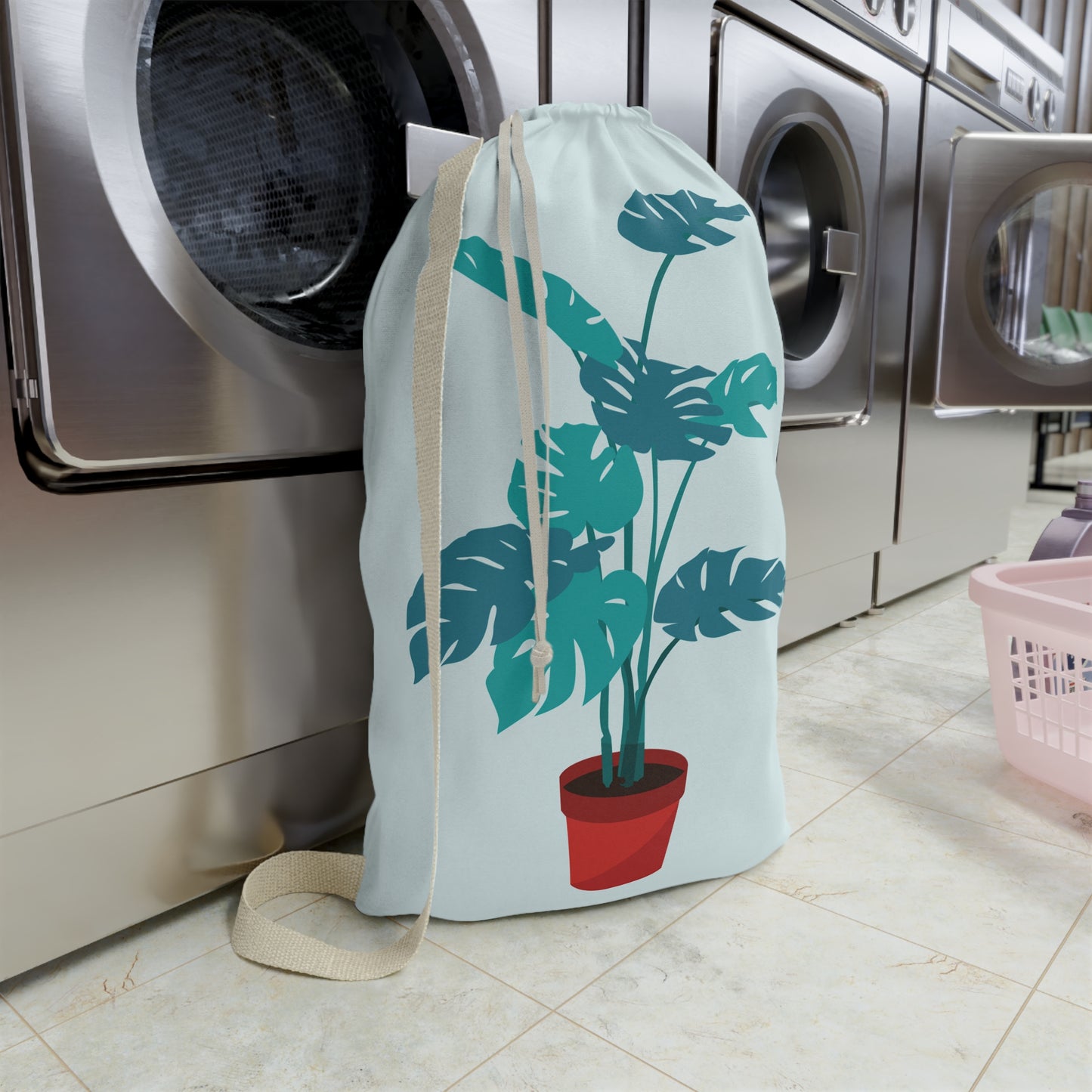 Large Laundry Bag | Green Monstera Plant Design