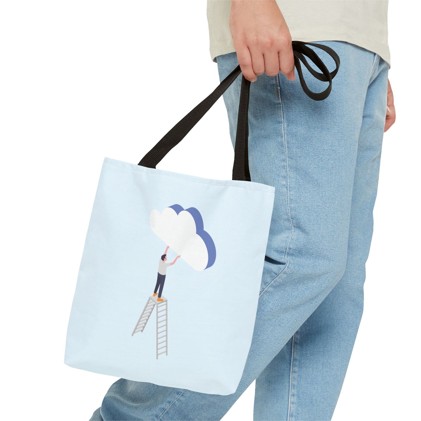 Hold Your Dreams | Artistic Tote Bag with Man Hugging a Cloud