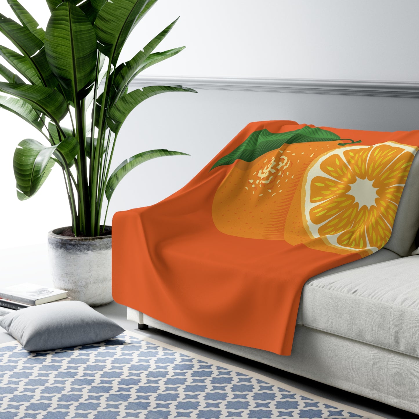 “Citrus Bliss” Sherpa Fleece Blanket | A Slice of Cozy Sunshine