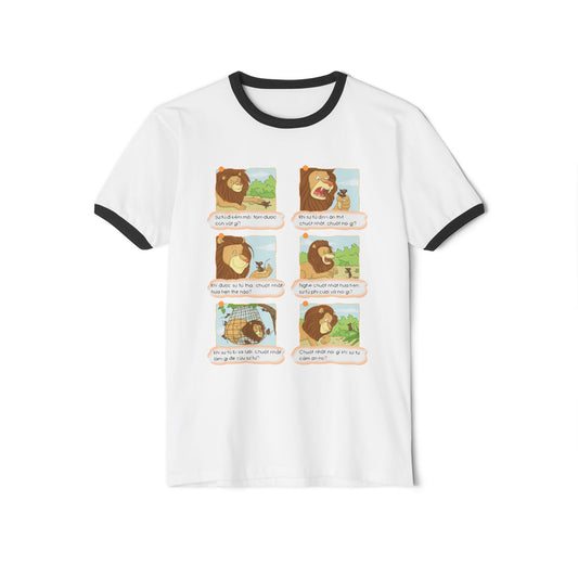 Premium Unisex Ringer T-Shirt - Lion and Mouse Friendship