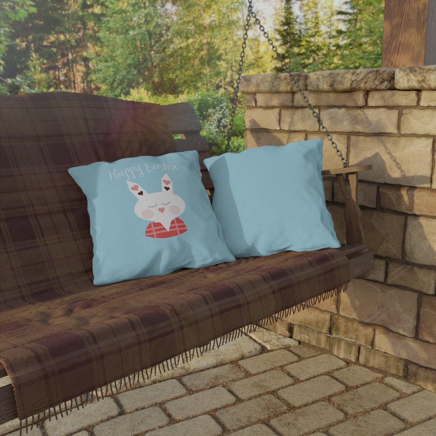 Easter Bunny Surprise | Cute Bunny in Easter Egg Outdoor Decorative Pillow