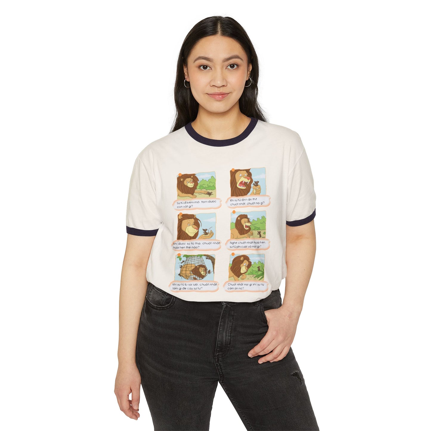 Premium Unisex Ringer T-Shirt | Lion and Mouse Friendship
