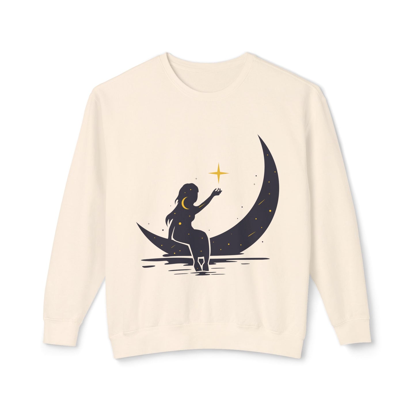 Unisex Lightweight Sweatshirt | Girl on the Moon & Sparkling Stars