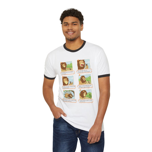 Premium Unisex Ringer T-Shirt | Lion and Mouse Friendship