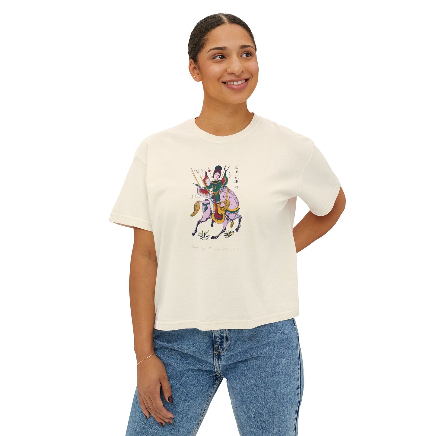 Premium Women's Boxy T-Shirt | Lady Trieu Riding Elephant (Dong Ho Folk Painting)