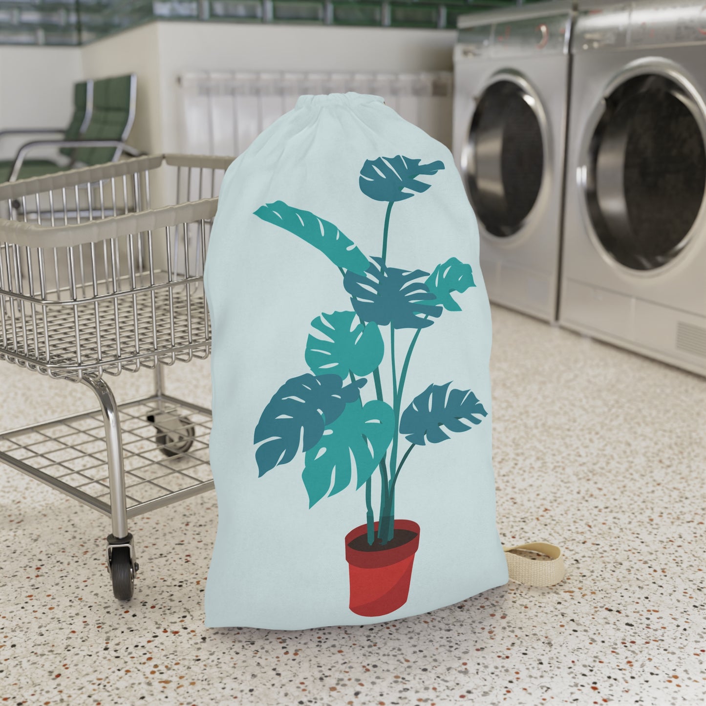 Large Laundry Bag | Green Monstera Plant Design