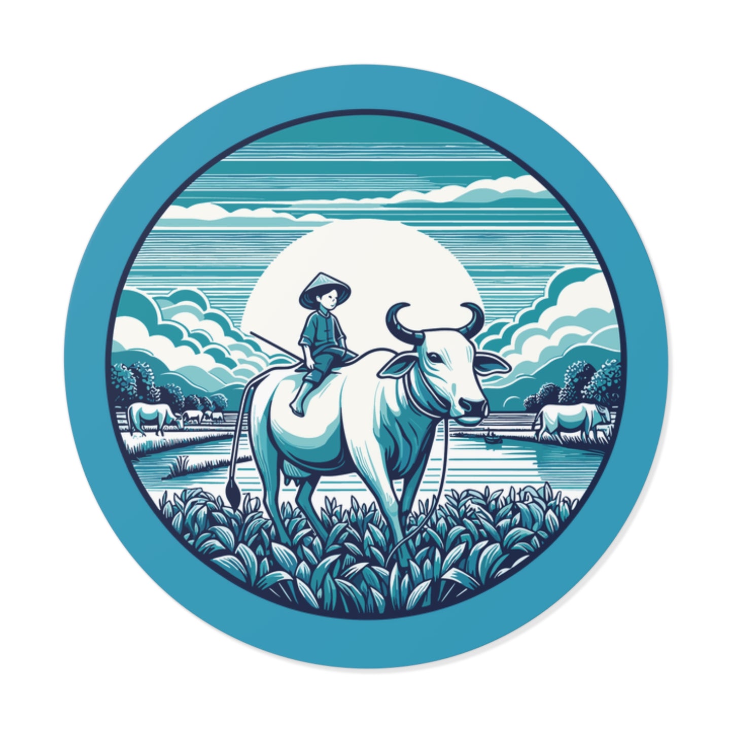 Round Sticker | Buffalo Boy in the Meadow