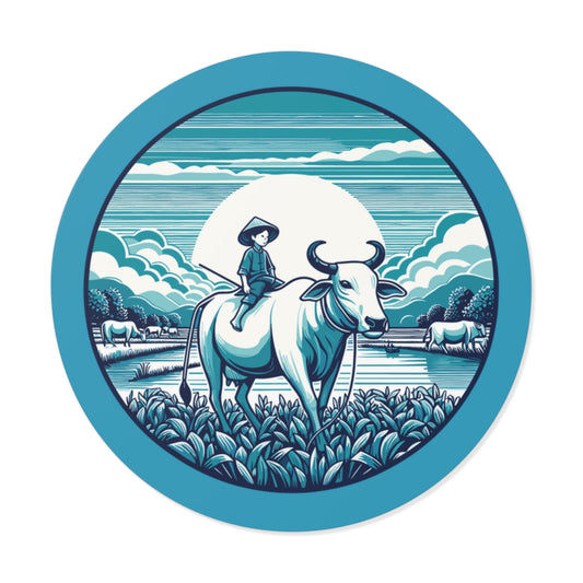 Round Sticker | Buffalo Boy in the Meadow