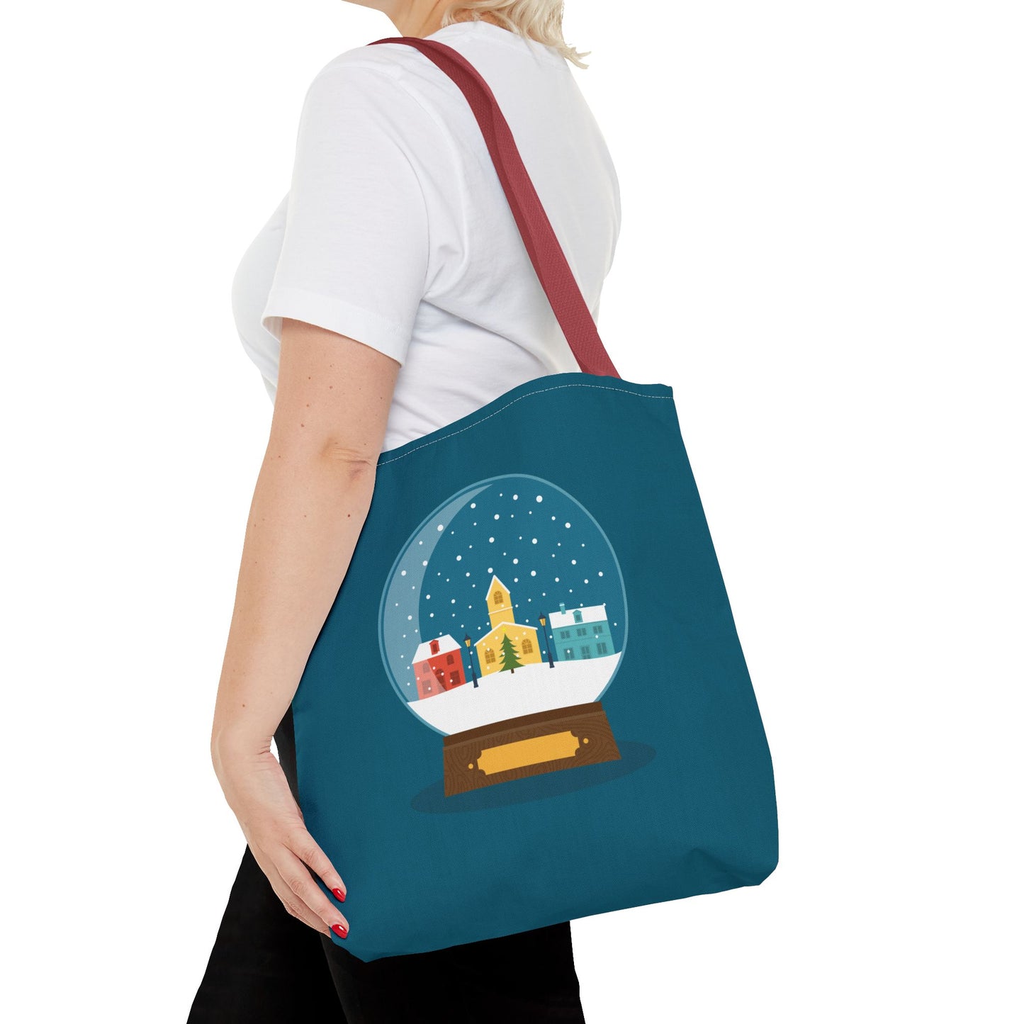 Winter Snow Globe Home | Cozy Winter House Tote Bag with Snow Globe Design