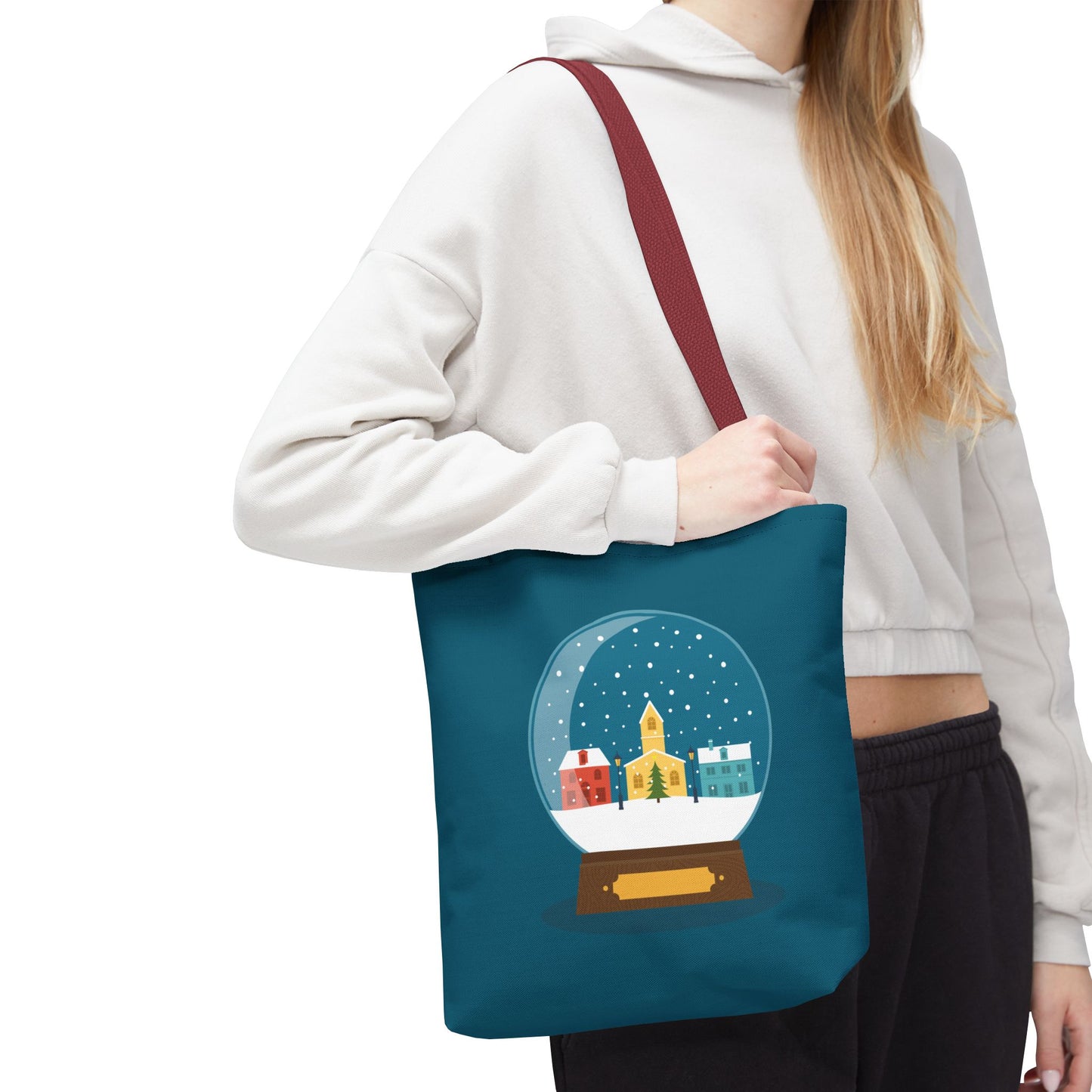 Winter Snow Globe Home | Cozy Winter House Tote Bag with Snow Globe Design